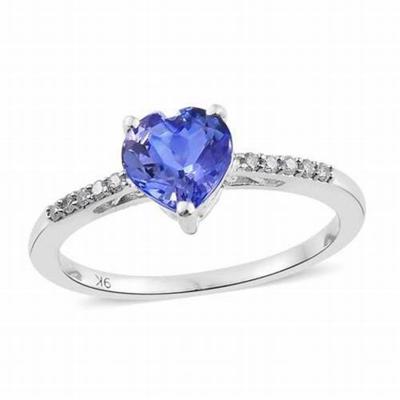 China Natural Tanzanite Rings 9K/10K/14K/18K/24K White Gold Heart Shape Natural Tanzanite Three Fork Rings Jewelry for sale