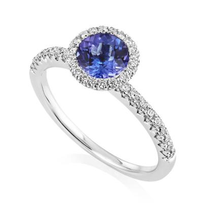 China Natural Tanzanite Rings 9K/10K/14K18K/24K White Gold Round Shape Jewelry Diamond Halo Natural Tanzanite Rings Tanzanite Gemstone for sale