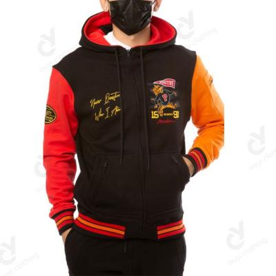 China Other Custom Men's Team Fan Pullover Drawcords Hoodie 100% Cotton Embroidered Logos Patch Zip Pocket Full Zip Hoodie Set. for sale