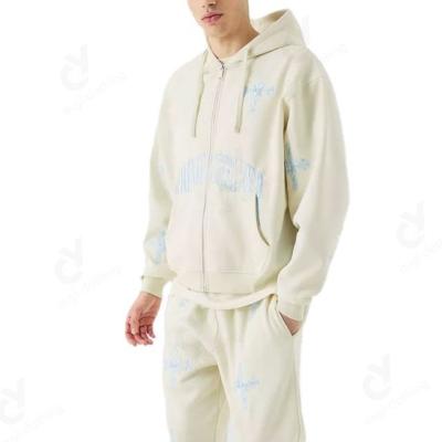 China Other Custom High Quality 3d Embroidery Pattern Design Logo Pullover Hoodie Set Full Zip Up Men's Street Tracksuit Set for sale