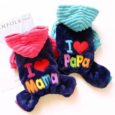 China Wholesale Stocked Pet Costume I Love Mom Dog Clothes Thick Flannel Dog Winter Clothes for sale