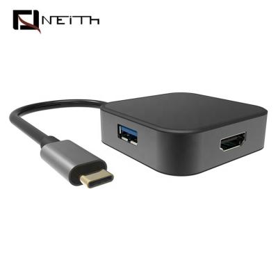 China Neith Aluminum USB Hub 4 in 1 hub usb 3.0 port 4 to hdmi 4k with PD 65w support 3840X2160@30Hz type c hub for sale