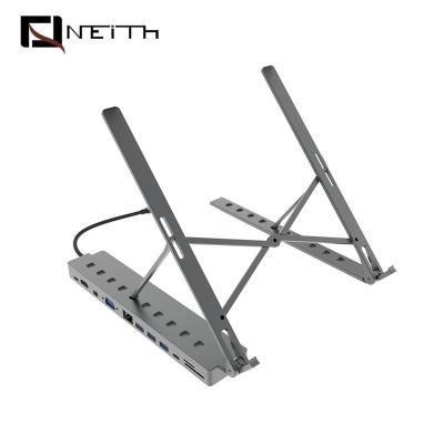 China Portable Folding PC 12 Functions Storage Aluminum Alloy Notebook Stand Metal Laptop / Tablet Stand for sale