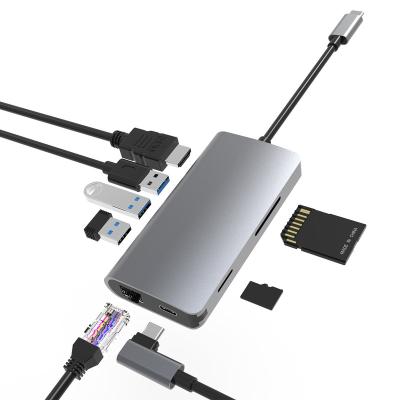 China Factory Price High Speed ​​USB3.0 5Gbps 8 in 1 High Speed ​​USB-C Port 6 USB Hub PD Charging USB 3.0 Hub for Matebook for sale