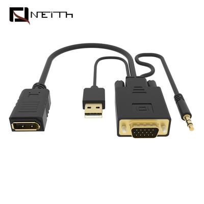 China COMPUTER VGA to Displayport Adapter Converter Cable with 3.5mm Audio and USB Power Supply 5V 1080P Converter for sale