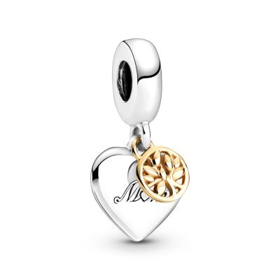 China 925 Sterling Silver Two Color Family Tree Heart Charm Fit Jewelry Gift High Quality Environment Friendly Pan Bangle DIY Bracelets for sale