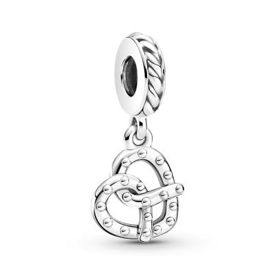 China 925 Sterling Silver Jewelry Pretzel Heart Shape DIY Charm Environmentally Friendly Wholesale Dangle Bead Fitted Pan Bangle Bracelet for sale