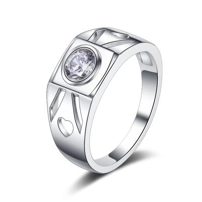 China Hot Sale Eco-friendly 925 Sterling Silver Men Single Design Diamond Stone Ring for sale