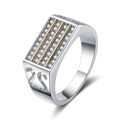 China Eco-Friendly Handsome Gold Plated Micro Pave Setting 925 Sterling Silver Rings For Men for sale