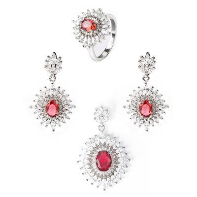 China Fashion Trendy 925 Sterling Gemstone Wedding Indian Bridal Luxury Silver Necklace and Earring Jewelry Set for sale