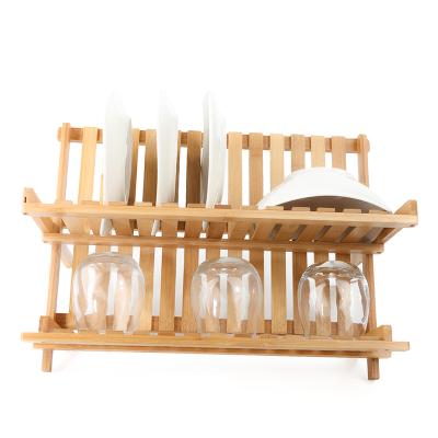 China Multifunctional Folding Folding Bamboo Rack Dish Drainer Shelf Kitchen Collapsible Dish Drying Rack Racks Utensils Rack for sale