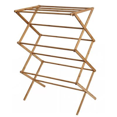 China Vintage Large Capacity Folding Clothes Rack Bamboo Wooden Towel Rack Garment Drying Rack For Laundry Drying for sale