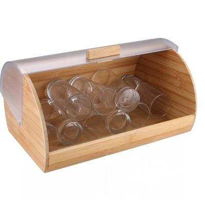 China Folding Bamboo Bread Storage Bread Box With Front Window Clear Shelf Bread Storage Containers for sale