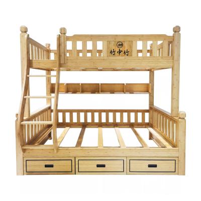 China Eco-friendly Materials Bamboo Wood Kids Bunk Beds With Ladder Drawers For Home Or Dorm for sale