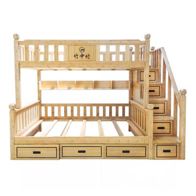 China Eco-Friendly Materials Kids Bamboo Wooden Bunked Beds With Storage Drawers Ladder For Home Or Dorm for sale