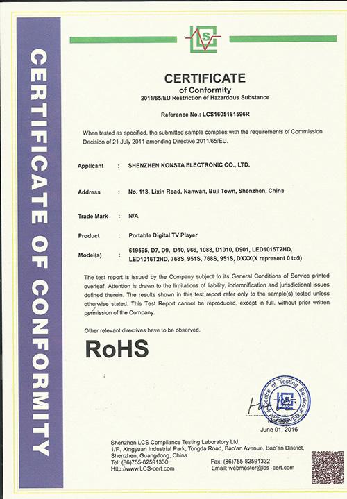 RoHS - Shenzhen Konsta Electronic Co., Ltd.