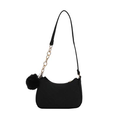 China Other fashionable casual felt soft shoulder armpit bag come with small fur ball for woman for sale