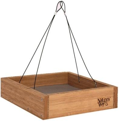 China Sustainable Bamboo Bird Feeder Hanging Deck Feeder for sale