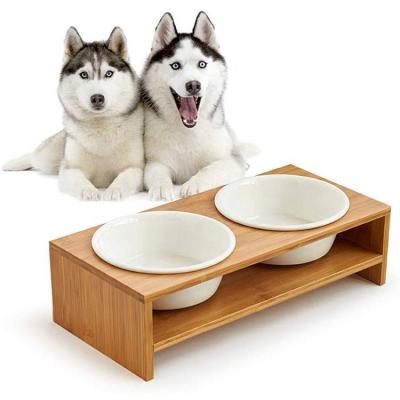 China Sustainable Raised Dog and Cat Pet Feeder, Dual Bowl Raised Rack Comes with Extra Two Ceramic Bowls, Perfect for Medium and Large Dogs for sale