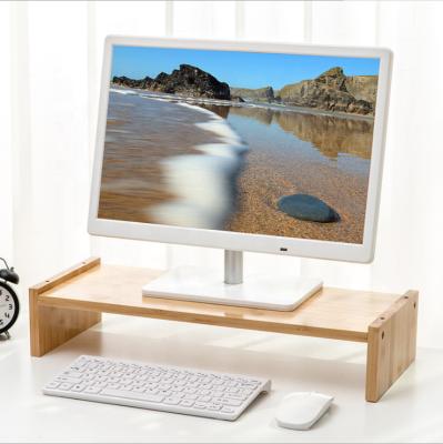 China Fashionable Bamboo Wood Computer Monitor Riser Stand with Storage Keyboard Save Space Laptop Stand Natural Desk Organizer for sale