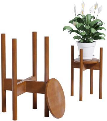 China Indoor Plant Modern Adjustable Bamboo Stand With Tray Modern Flower Stand Holder for sale