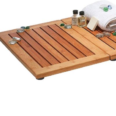 China Bath Mat Non Slip Shower Floor Viable Bamboo Wooden Foldable Mat for sale