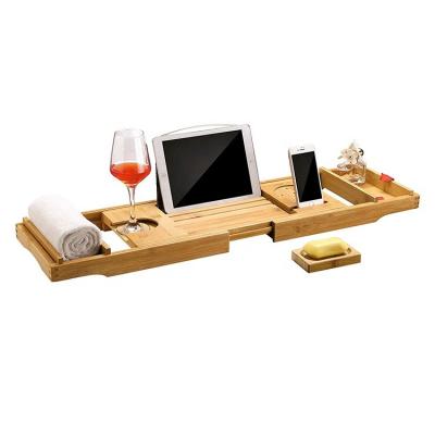 China Sustainable Luxury Consumable Tray Cart, Tub Tub Shelf for Reading with Wine Rack, Natural Bamboo for sale