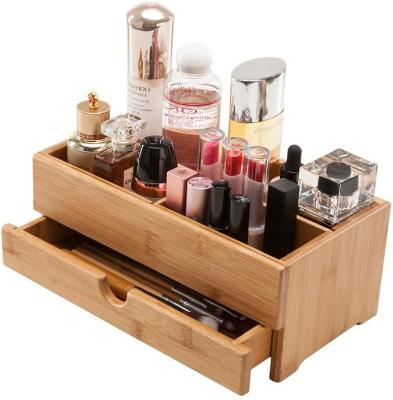 China Viable Natural Bamboo Wooden Countertop Storage Box Makeup Organizer for sale