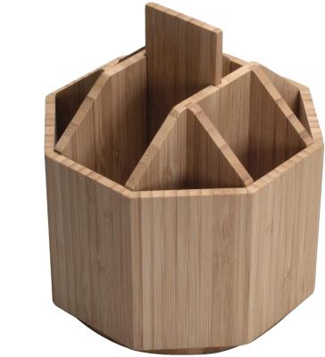 China Fashionable Rotating Bamboo Pen Holder Desk Tidy for sale