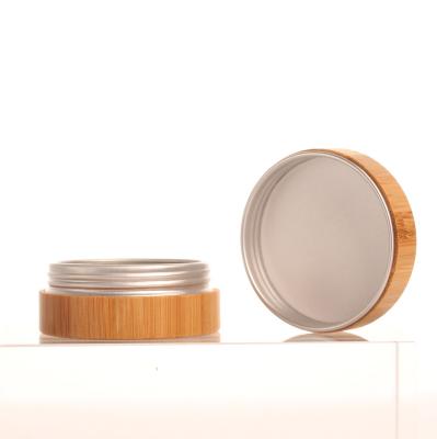 China Personal skin care packaging beautiful style 10g cosmetic aluminum jar cover portable eco-friendly bamboo empty box 10g 30g 50g 100g metal for wholesale for sale