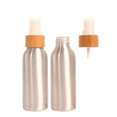 China Personal Skin Care Packaging 100ml 20/410 Make Your Own Alum Spray Bottle Round Shape Shiny Silver Color Bamboo Atomizer Pump Mist Spray Bottle For Wholesale for sale