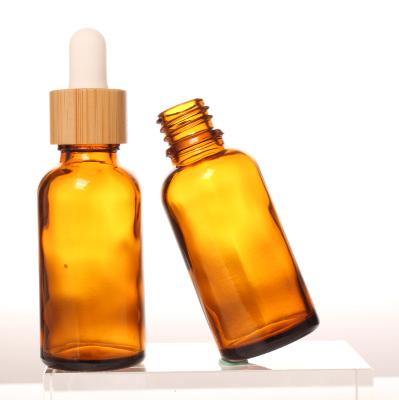 China Personal Skin Care Packaging 30ml Dropper Cap Amber Glass 30g Bamboo Essential Oil Cosmetic Packaging Dropper For Wholesale for sale