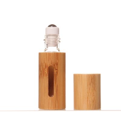 China Personal Skin Care Packaging 5ml Metal Ball Roller Lip Glass Oil Bottle Mini Size Style Easy Take With Bamboo Cover For Lip Care Pack for sale