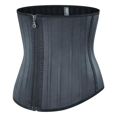 China Antibacterial Steel Bone Latex Waist Trainer Front Zipper Corset 25 Compression Top Women Waist Trimmer for sale