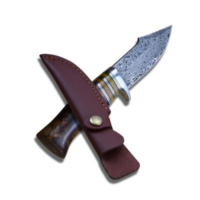 China New Arrival Disposable Damascus Paring Knife Bobby Acrylic Handle Hunting Knife Steel Outdoor Fixed Knife for sale