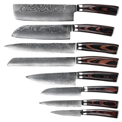 China 8pcs Durable Laser Damascus Knife Set Kitchen Knife Sets Damascus Style Chef Knife Set for sale