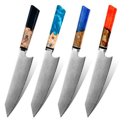 China Viable High Quality 8 Inch Chef Knife 67 Layers Damascus Steel Kitchen Chef Knife With Resin Handle Octagonal Kitchen Knife for sale