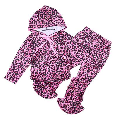 China 2022 Women Leopard Print Hoodie Girls Small Autumn Long Sleeve Shirt Bell Bottom Wearing Set for sale