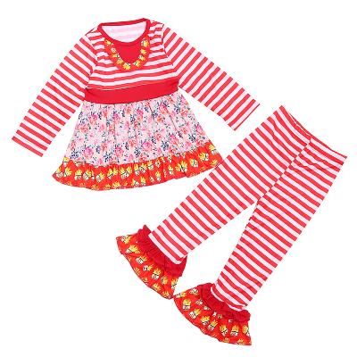 China Little Girls Wearing Kids Fall Print Cotton Long Sleeve Top and Pant Two Piece Set for sale