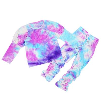 China Wearing Custom Class Logo Oem Odm Fall Girls Link Dye Set Hoodie Shorts Long Pants Set For Kids Children for sale