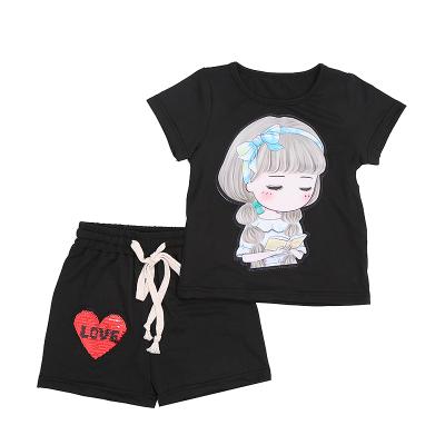 China Lovely Casual Black LOVE Girl Baby Clothes Set Short Cotton T-shirt Unisex Toddler Set For Kids for sale