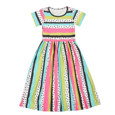 China Anti-wrinkle Hot Selling Style Girl Children Kids Bohemian Dresses 6-14 Years Summers Striped Dots Long Dress for sale