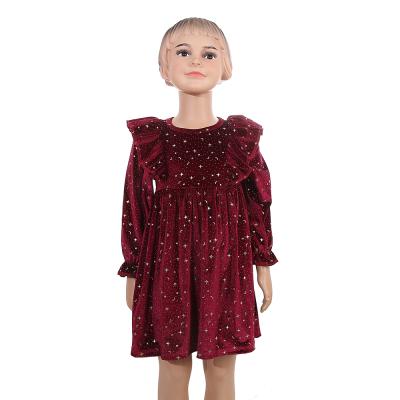 China Anti-wrinkle toddler babies dress long sleeve backless cute kids party velvet kids print clothes for sale