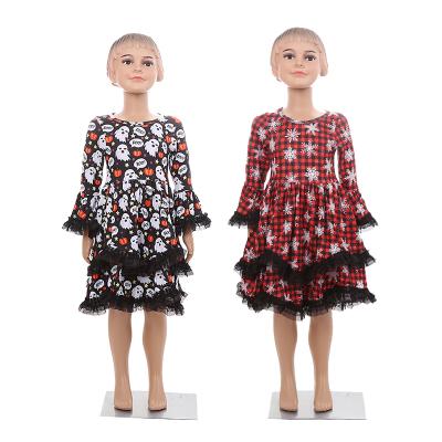 China Winter 2022 Autumn New Children Dress Dresses Lace Skirt Pagoda Sleeve Anti-Shrink Christmas Printed Skirt Dress New Long For Kids Girls for sale