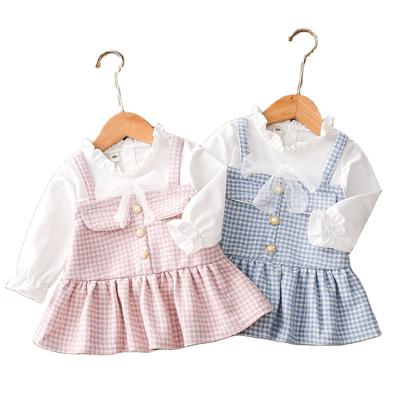 China New Anti-wrinkle spring and autumn fashion beautiful girl's plaid collar three-button dress for sale