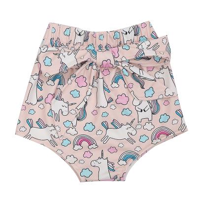 China Fade Proof Factory Newborn Summer Color Beach PP Panties Infant Bloomers Unicorn Pattern Rainbow Girl Shorts With Bow for sale