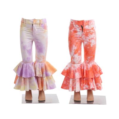 China Fade Proof Wholesale Children's Bell Bottom Pants Fall Color Dyed Tie-Dye Customized Loose Designed Denim High Street Girls Jeans for sale