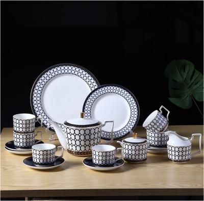 China Viable Bone China 22pcs Dinner Set Royal Ceramic Coffee Set With Cup Saucer Dinner Set Luxury for sale