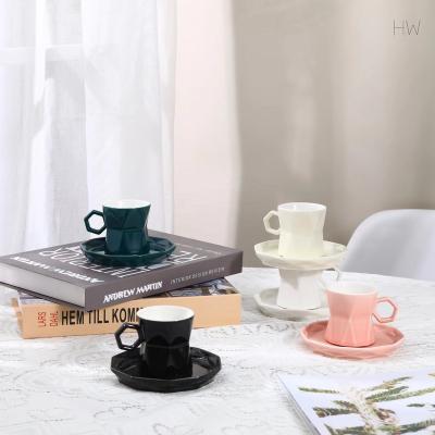 China Factory Wholesale 5 Colors Viable Cup And Saucer Set European Geometry Coffee Cup Ceramic Tea Cups for sale