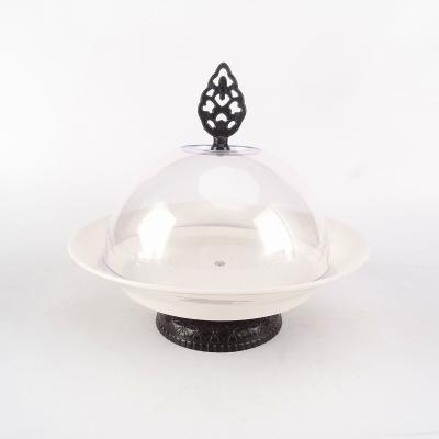 China Sustainable Dessert Plates Plastic Cake Stand With Dome Black Cake Stand for sale